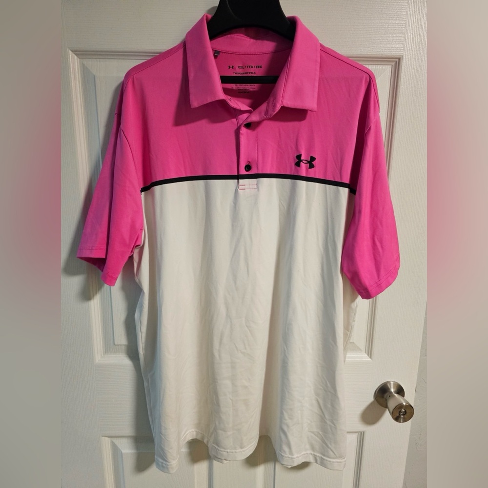 Under Armour Men's Polo Shirt in Pink and White